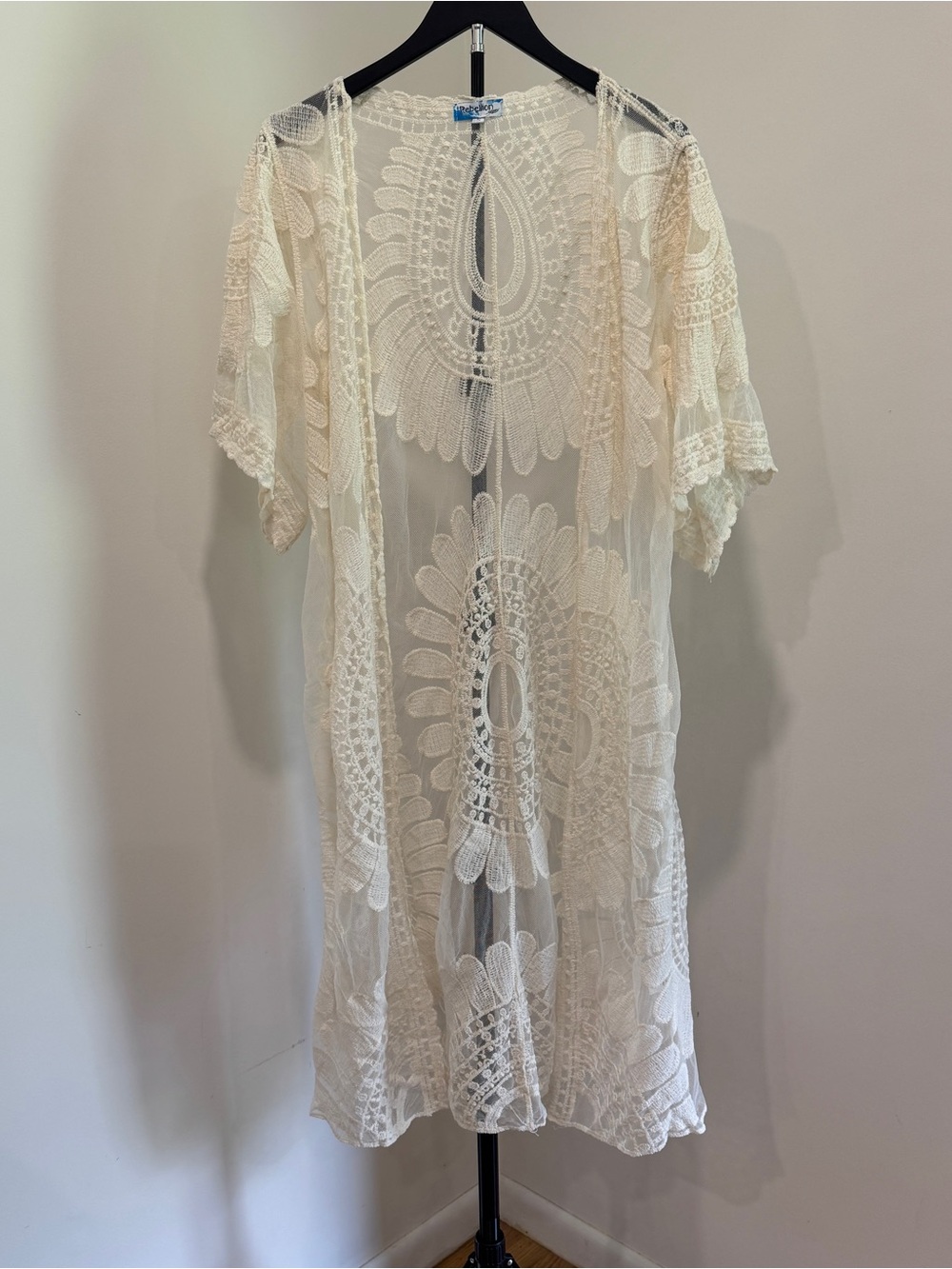 Rebellion Lace Kimono Duster in Cream and Blue Label